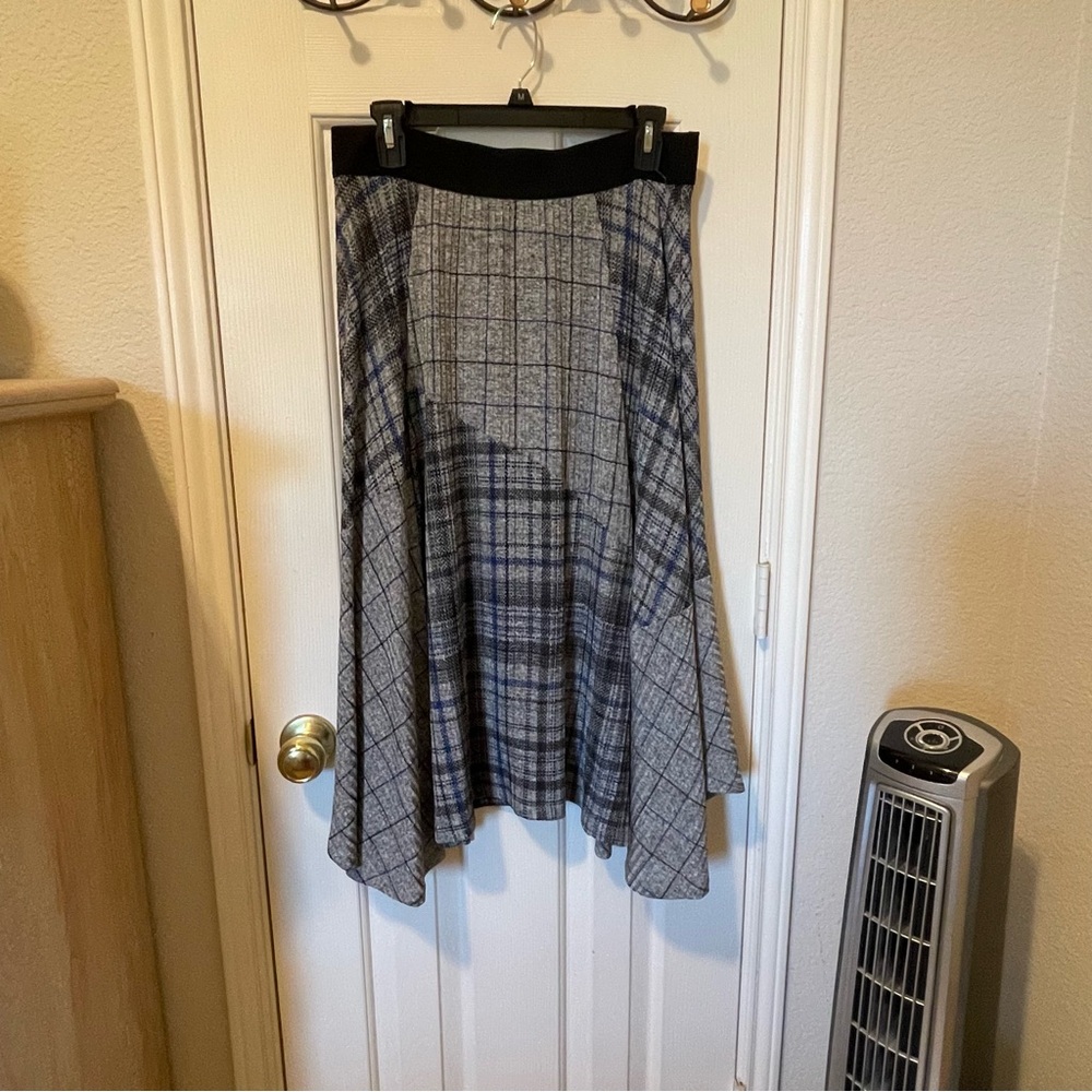 Calvin Klein Black and White Asymmetrical Midi Skirt